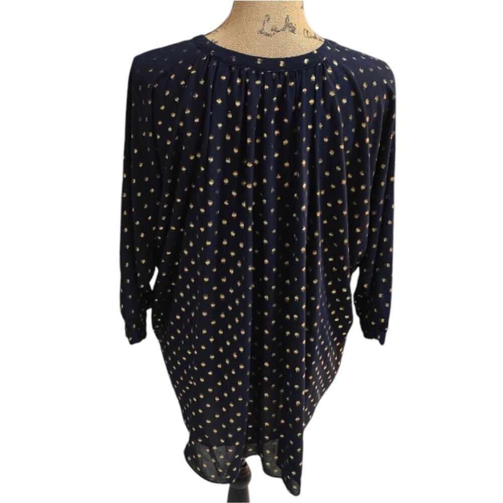 Aryn K. Navy Blue and Gold Babydoll V-Neck Blouse Size Small New - Picture 4 of 8
